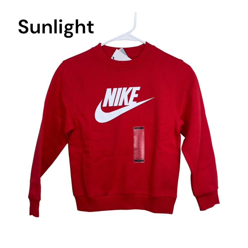 Nike Kids Small Red Sweatshirt Long Sleeve Logo Classic Standard Print -NEW - Picture 1 of 10
